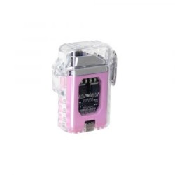 ENCEDEDOR ELECTRICO RECARGABLE DOBLE ARCO IMPERMEABLE DE CARCASA TRANSPARENTE  COLOR ROSA
