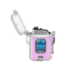 ENCEDEDOR ELECTRICO RECARGABLE DOBLE ARCO IMPERMEABLE DE CARCASA TRANSPARENTE  COLOR ROSA