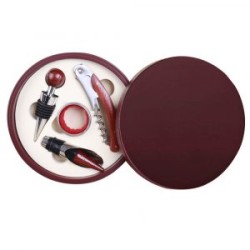 SET REDONDO DE MADERA COLOR CAOBA PARA BAR 4 PIEZAS