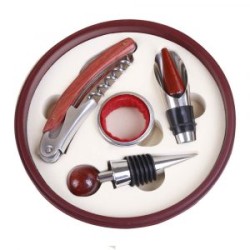 SET REDONDO DE MADERA COLOR CAOBA PARA BAR 4 PIEZAS