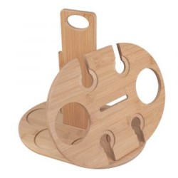 CAVA PORTATIL DE MADERA  DE BAMBÚ PARA 2 BOTELLAS Y 4 COPAS