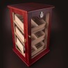 HUMIDOR MINI VITRINA DE MADERA COLOR CAOBA ROJIZO CON 3 COMPARTIMENTOS CON LLAVE PARA 100 PUROS