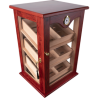 HUMIDOR MINI VITRINA DE MADERA COLOR CAOBA ROJIZO CON 3 COMPARTIMENTOS CON LLAVE PARA 100 PUROS