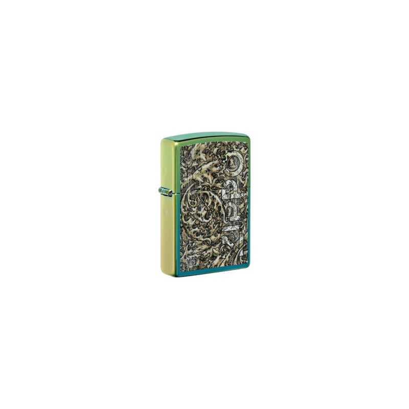 ENCENDEDOR ZIPPO DISEÑO GRECAS ANTIGUAS VERDE TEAL LOGO ZIPPO