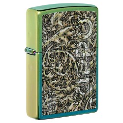 ENCENDEDOR ZIPPO DISEÑO GRECAS ANTIGUAS VERDE TEAL LOGO ZIPPO
