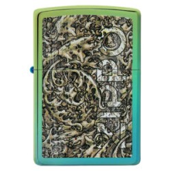 ENCENDEDOR ZIPPO DISEÑO GRECAS ANTIGUAS VERDE TEAL LOGO ZIPPO