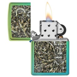 ENCENDEDOR ZIPPO DISEÑO GRECAS ANTIGUAS VERDE TEAL LOGO ZIPPO