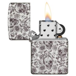 ENCENDEDOR ZIPPO BLANCO DISEÑO CRANEOS BRILLANTE EN OBSCURIDAD