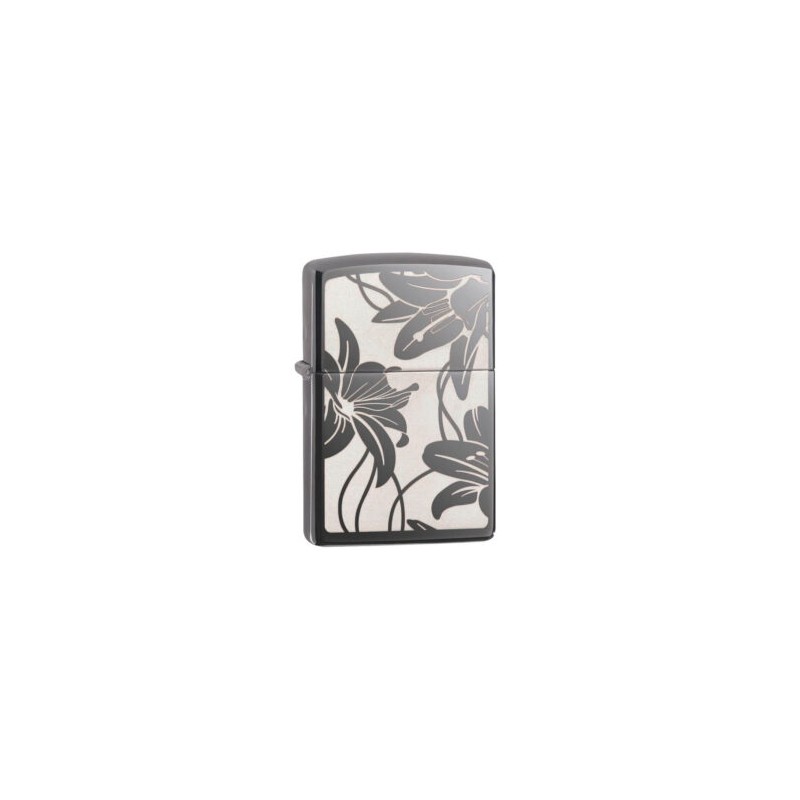 ENCENDEDOR ZIPPO NEGRO ICE CON FLORES