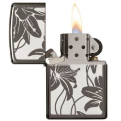 ENCENDEDOR ZIPPO NEGRO ICE CON FLORES