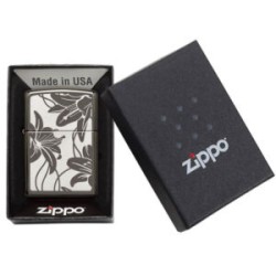 ENCENDEDOR ZIPPO NEGRO ICE CON FLORES